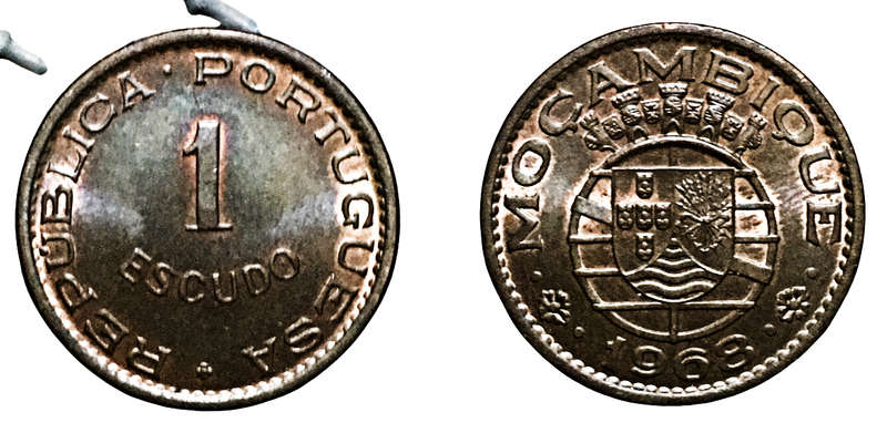 Gem - 1 Escudo, Mozambique, 1968 - KM# 82 (Red-Unc)