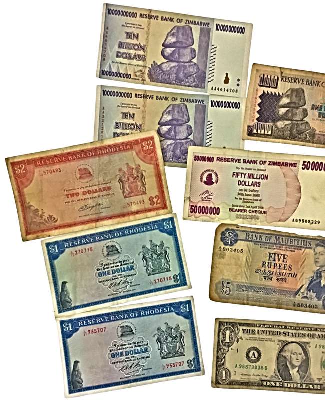 Lot  9 x Notes Mixed, Rhodesia , Zimbabwe, Mauritius & USA - World Currency