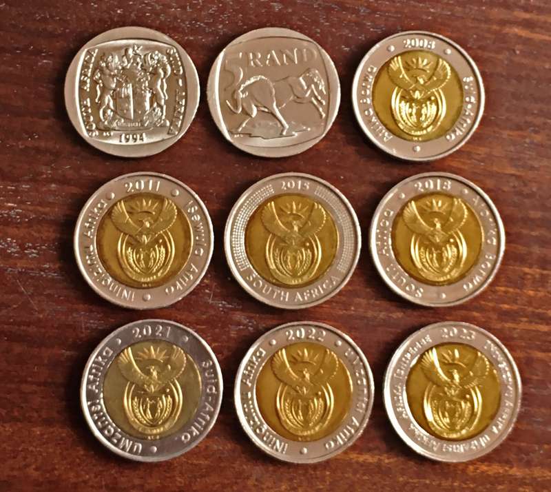 Commemorative 5 RAND Coinage - South Africa - Mint State Condition + 3 Proof-like 2 Rands