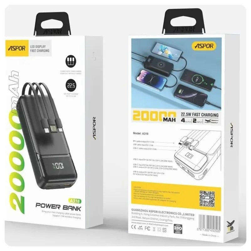 Aspor A316 20000mAh 22.5W Portable Power Bank