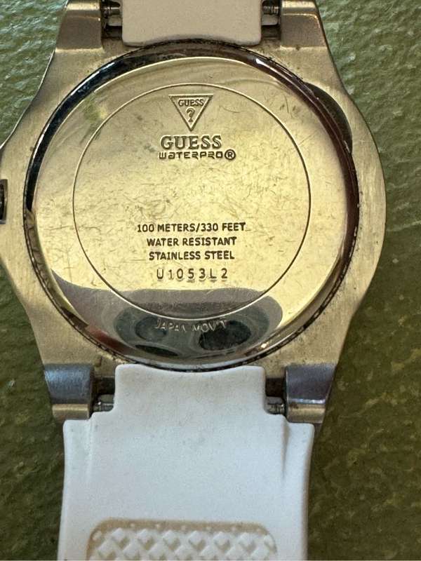 Guess ladies white silver tone watch