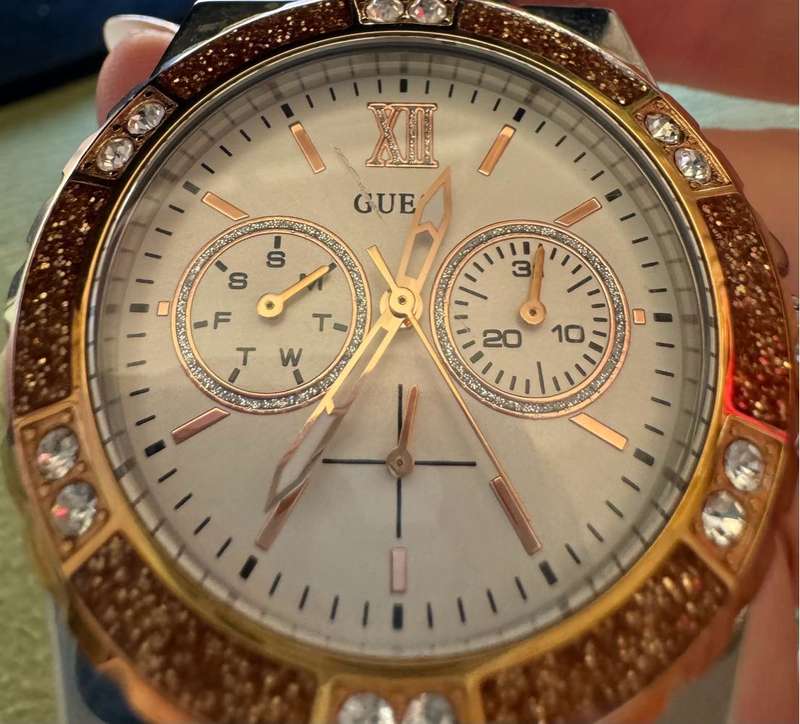 Guess ladies white silver tone watch