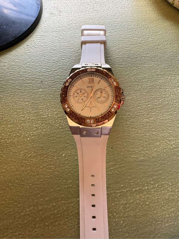 Guess ladies white silver tone watch
