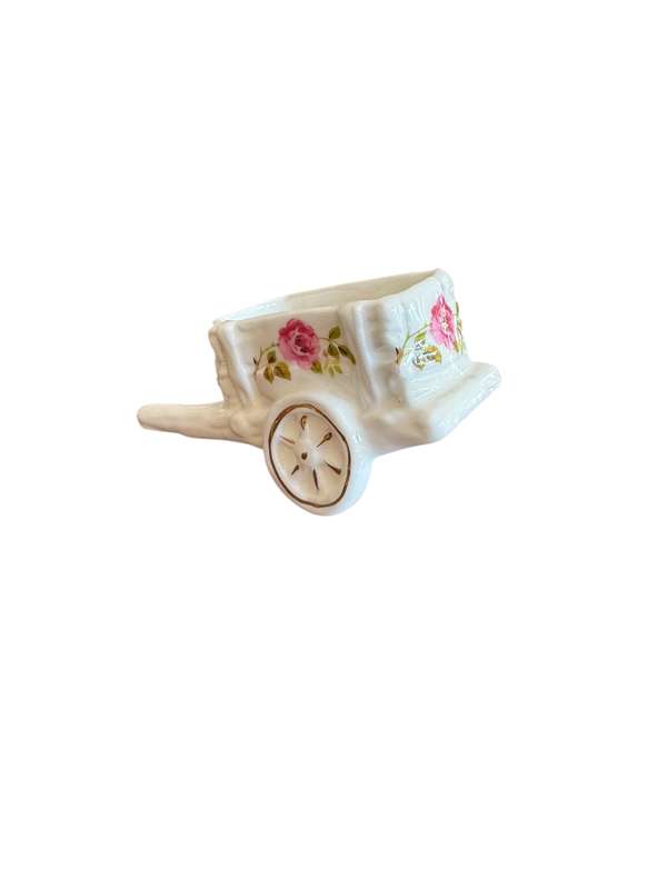 Cottage rose wheelbarrow ornament