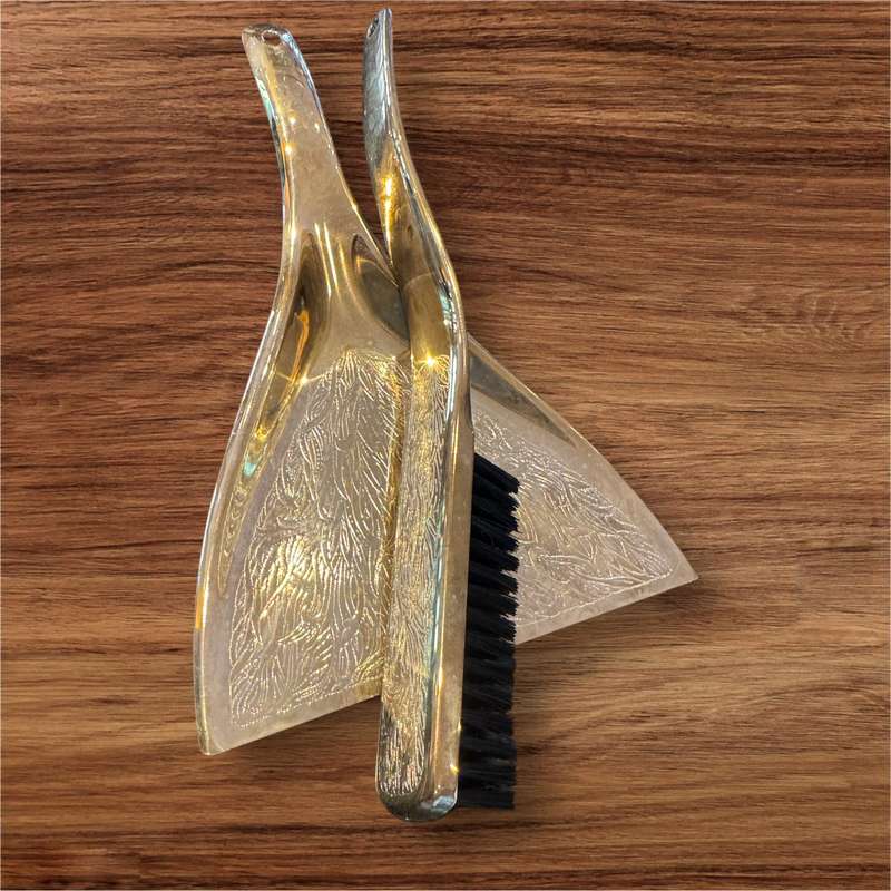 Silverplated dustpan and brush