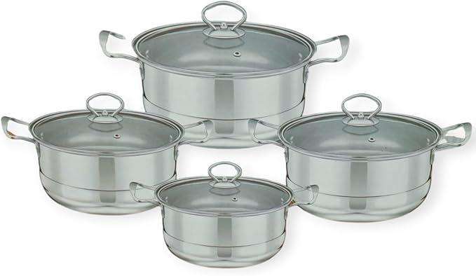 Stainless Steel Cookware Set Non-Stick Cookware Set with Lid (8 Piece)