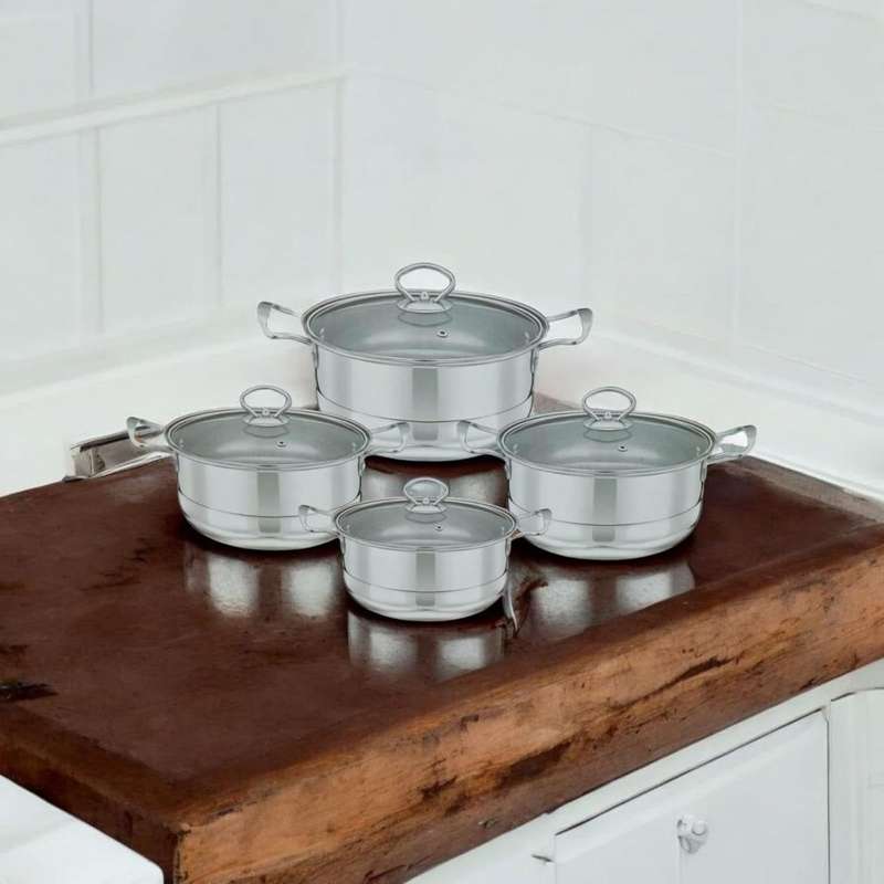 Stainless Steel Cookware Set Non-Stick Cookware Set with Lid (8 Piece)