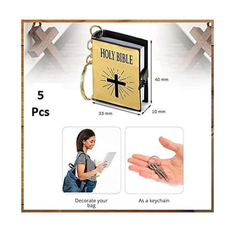 5 Pack - Key Chain Ring - Mini Holy Bible - Heavenly Gold
