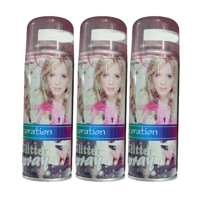 Temporary Glitter Hair Colour Spray 80g - Pack of Three - Pink