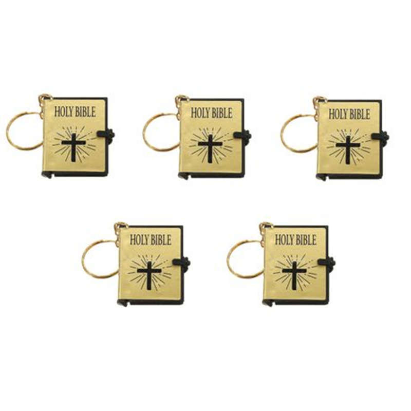 5 Pack - Key Chain Ring - Mini Holy Bible - Heavenly Gold