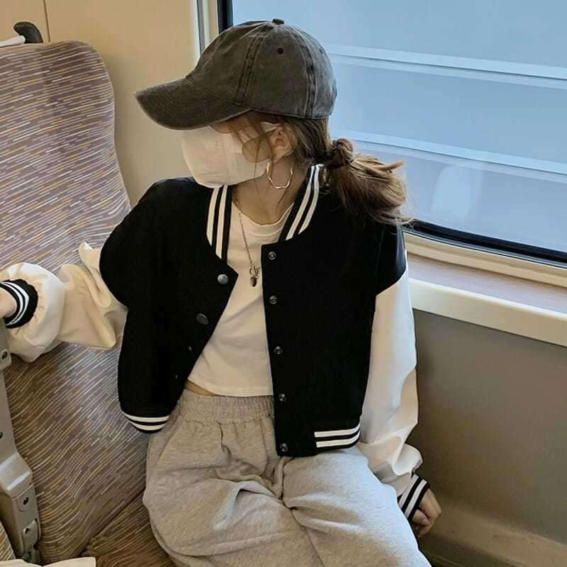 Trending Black White Drop Shoulder Jacket Coats