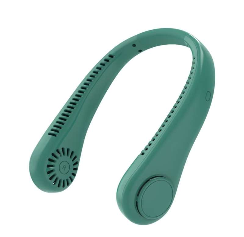 3 Speeds Rechargeable Portable Bladeless Hanging Neck Fan Green