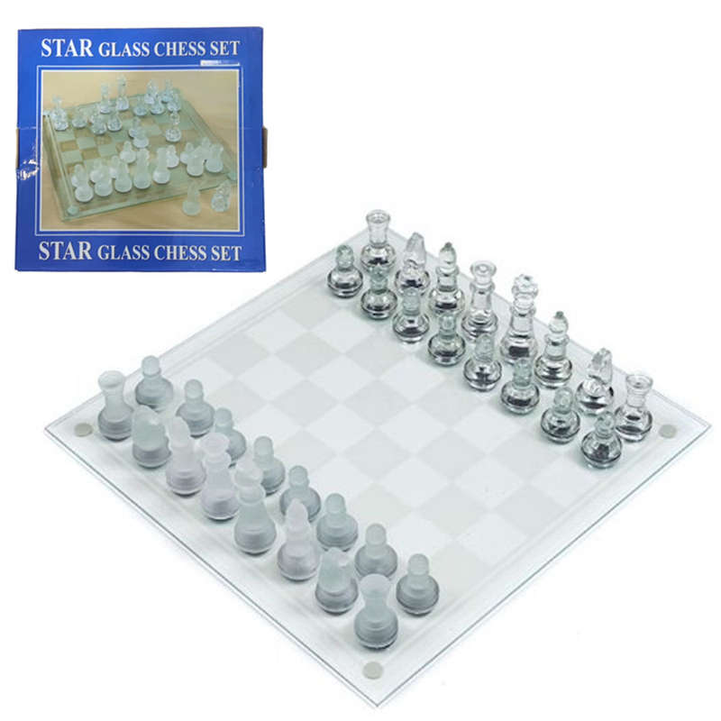 Crystal Clear Glass Chess Set - Foldable for Travel - Educational Toys For Kids & Adults