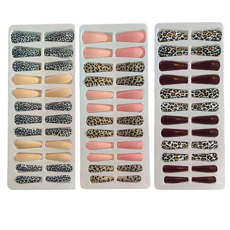 Pack of 3 -- Flexible Movable leopard print False Nails
