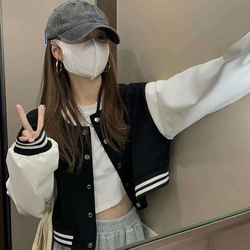 Trending Black White Drop Shoulder Jacket Coats