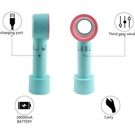 Mini Handheld USB 3 Speed Rechargeable Portable Bladeless Fan - Pack of Two - Gift Set