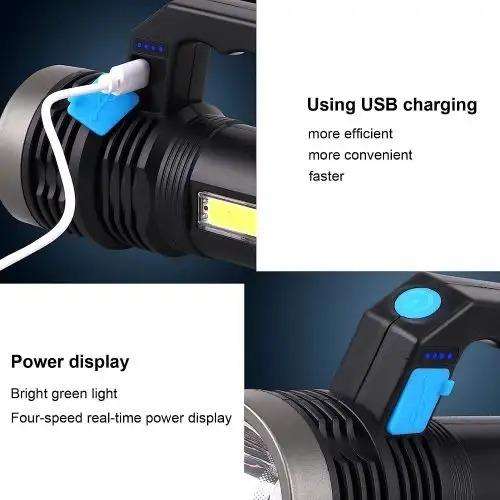2 Pack Outdoor Flashlights Searchlight Rechargeable LED Spotlight for Camping Walking Dogs