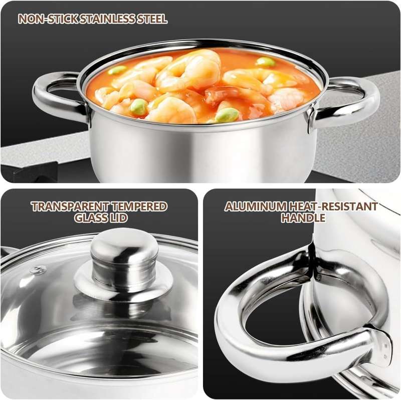 Stainless Steel Cookware Set Non-Stick Cookware Set with Lid (6 Piece)