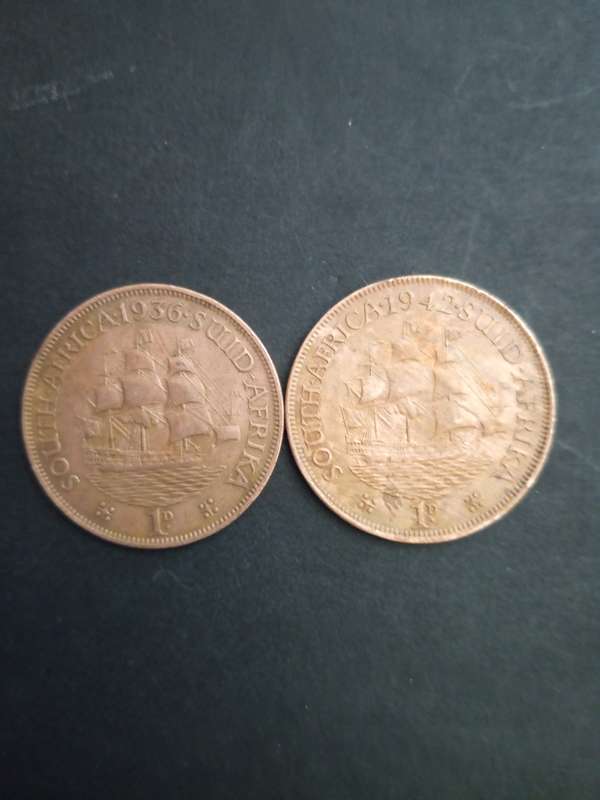 1936 & 1942 1d SA Coin