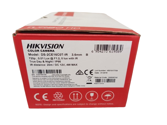 Hikvisiopn Turbo HD Indoor/Outdoor IR Bullet Camera DS-2CE16C0T- IR 3.6mm - 720P