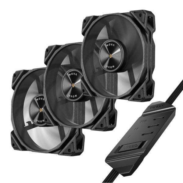 Antec NOVA 120 PWM Fan 3 Pack with Speed Controller  Black