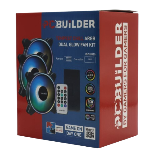 PCBuilder Tempest Chill Fan Kit 3x120MM Dual Glow ARGB Fan + Controller + RF Remote
