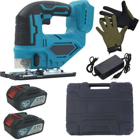 21V Cordless Handheld JigSaw/Curve Saw With 2 Lithium Battery Pack & Gloves