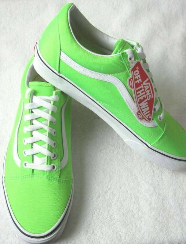 Vans Old Skool Neon Green Gecko True White - UK 10