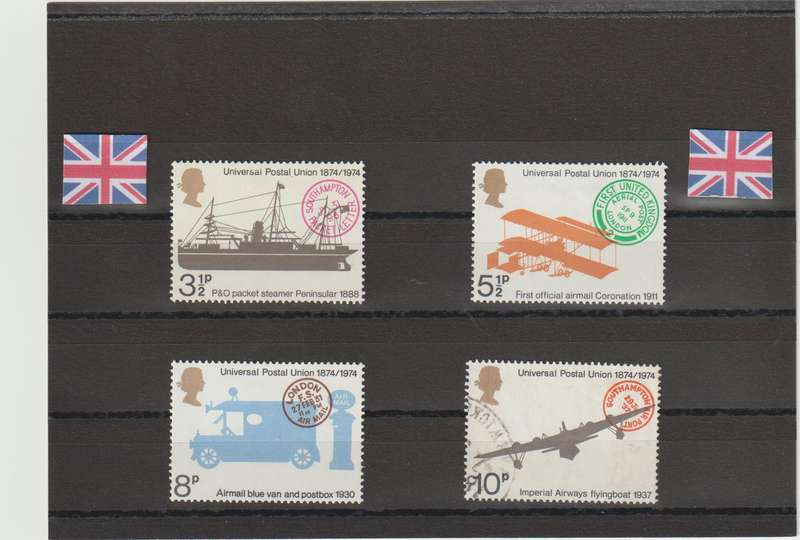 GREAT BRITAIN 1974 CENTENARY OF UNIVERSAL POSTAL UNION (COMPLETE SET) LIGHT MOUNTED MINT/USED