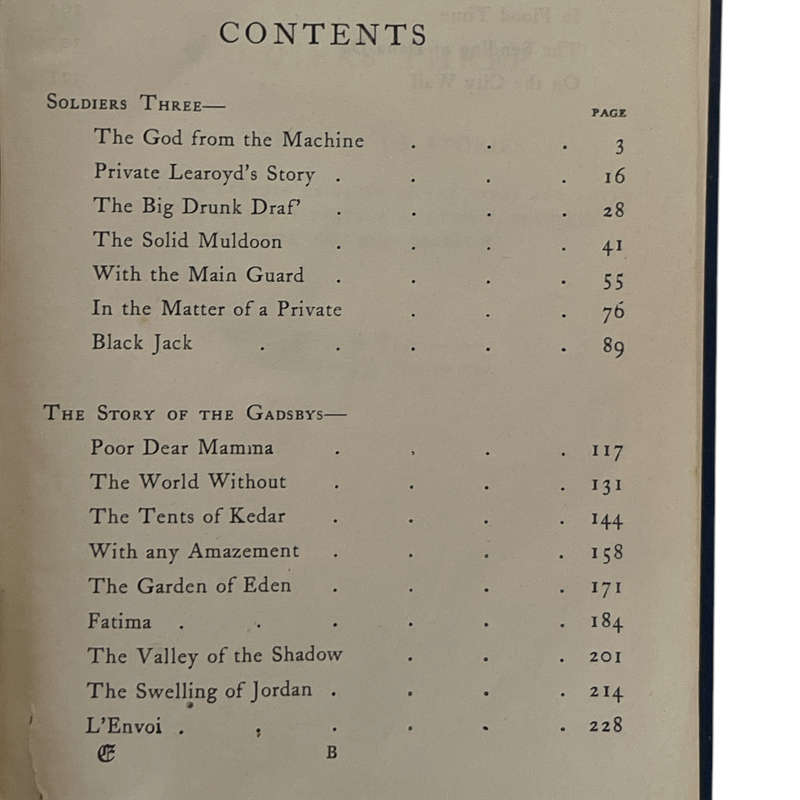 1930 Soldiers Three, The Story Of The Gadsbys In Black And White By Rudyard Kipling Hardcover w/o Du
