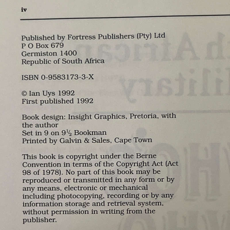 1992 South African Military Who's Who 1452-1992 By Ian Uys Hardcover w/Dustjacket