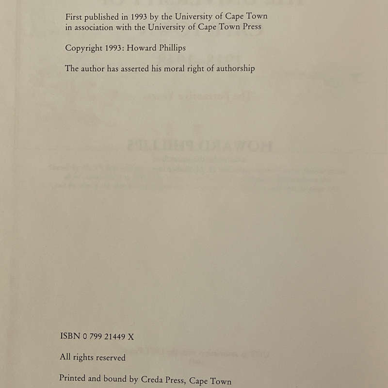 1918-1948 The University of Cape Town, The Formative Years by Howard Phillips Hardcover w/o Dustjack