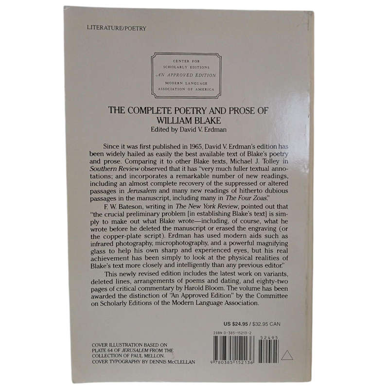 1988 The Complete Poetry & Prose Of William Blake By David V. Erdman & Harold Bloom Softcover