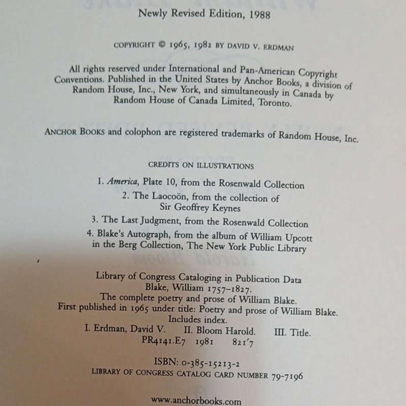 1988 The Complete Poetry & Prose Of William Blake By David V. Erdman & Harold Bloom Softcover