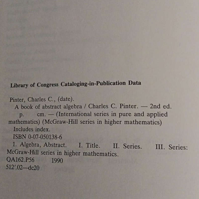 1990 A Book of Abstract Algerbra Second Edition By Charlse C.Pinter Hardcover w/Dustjacket