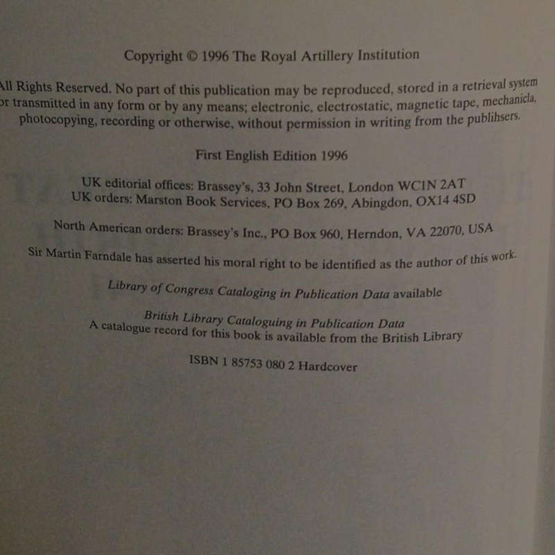 1996 History of The Royal Regiment of Artillery, The Years of Defeat 1939-1941 Hardcover w/Dustjacke