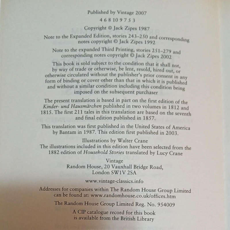 2007 The Complete Fairy Tales By Jack Zipes & Walgter Crane Softcover
