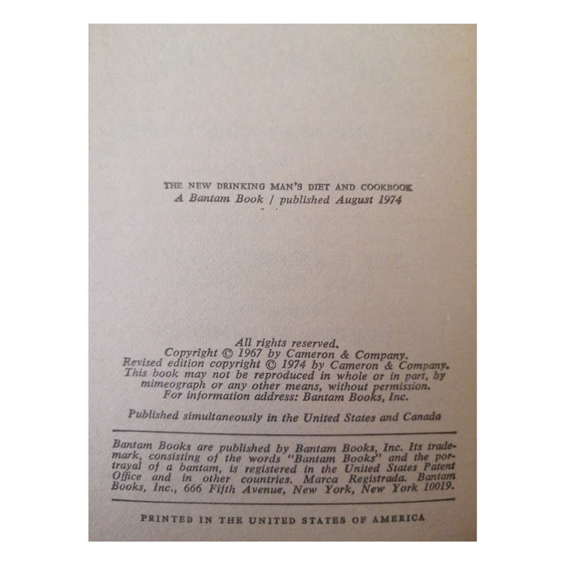 The New Drinking Man`s Diet And Cookbook by Gardner Jameson and Elliott Williams 1974 Softcover