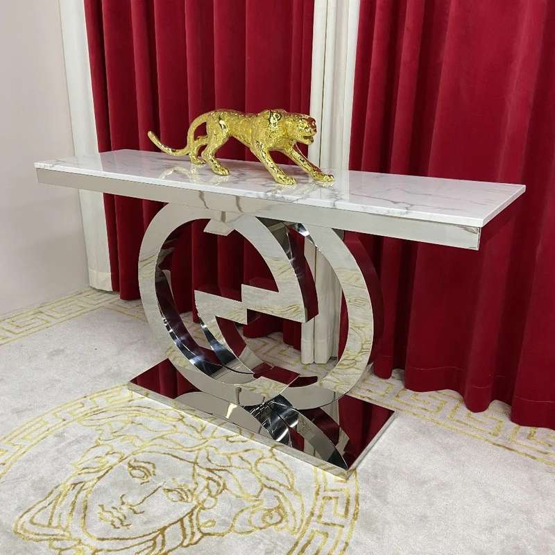 GG Marble Top Console Table (Silver)
