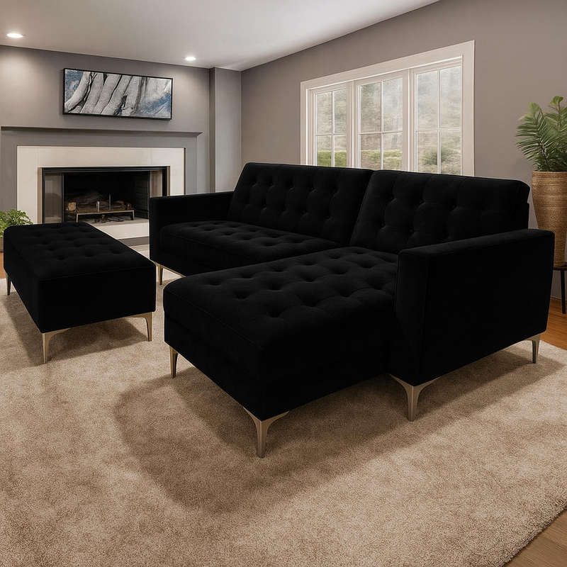 Lily Velvet Corner Sleeper Couch Grey