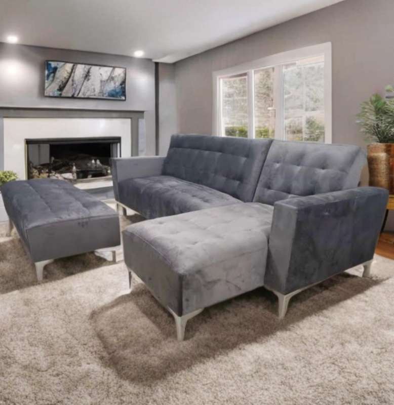 Lily Velvet Corner Sleeper Couch Grey