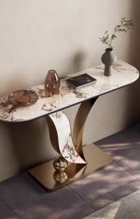 Fortuna Marble top Console Table Rose Gold