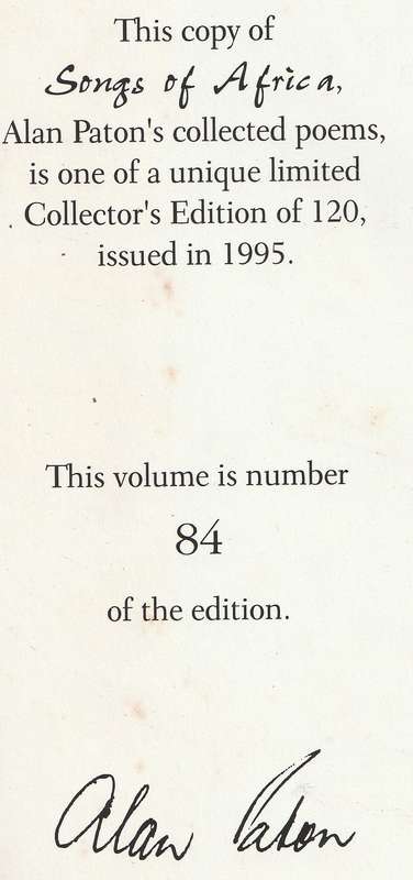 ALAN PATON: COLLECTED POEMS: SONGS OF AFRICA