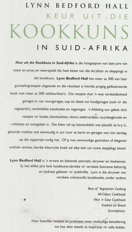KEUR UIT DIE KOOKKUNS IN SUID-AFRIKA by Lynn Bedford Hall