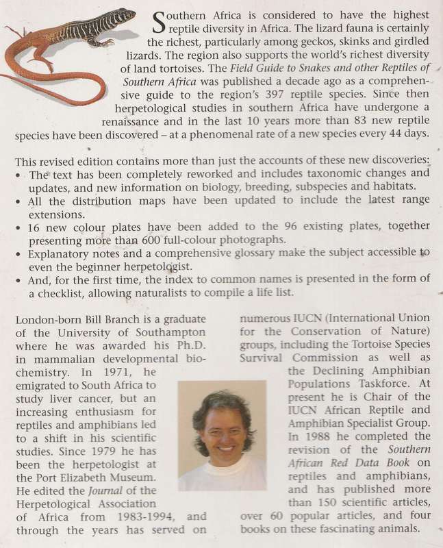 FIELD GUIDE TO SNAKES & OTHER REPTILES OF SOUTHERN AFRICA by Bill Branch