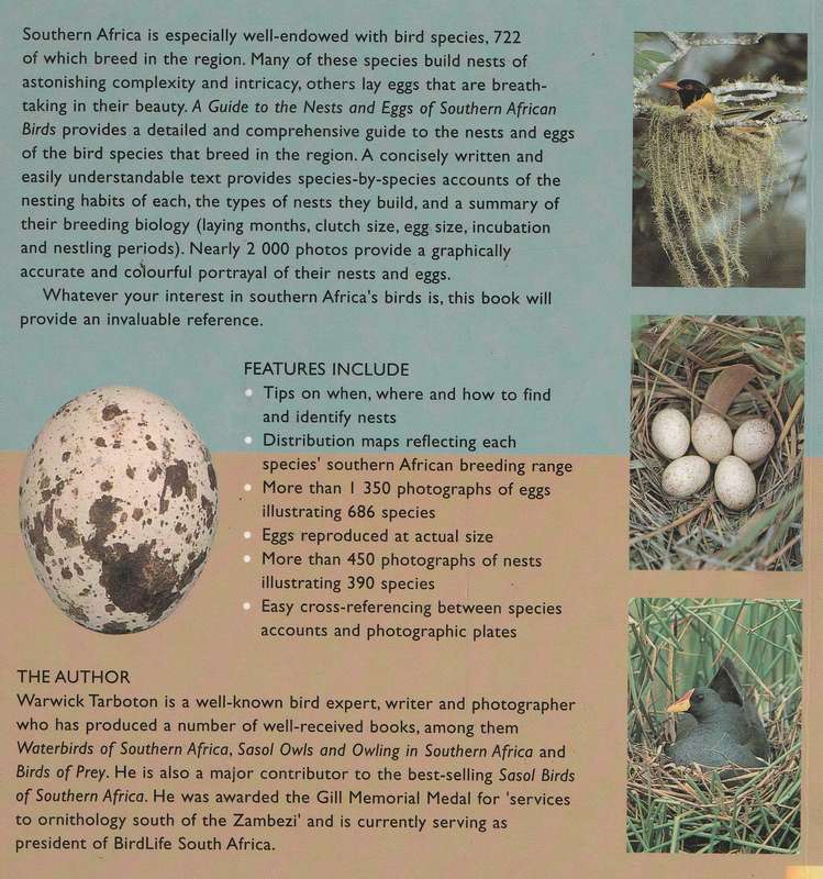 A GUIDE TO THE NESTS & EGGS OF SOUTHERN AFRICAN BIRDS by Warwick Tarboton