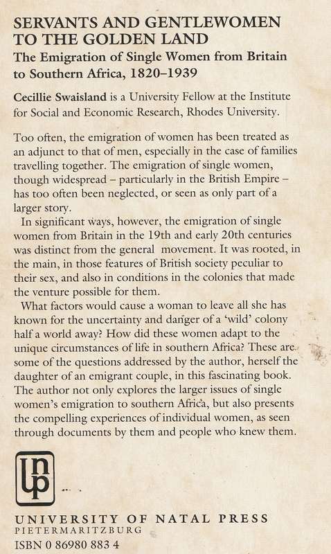 SERVANTS AND GENTLEWOMEN TO THE GOLDEN LAND by Cecillie Swaisland