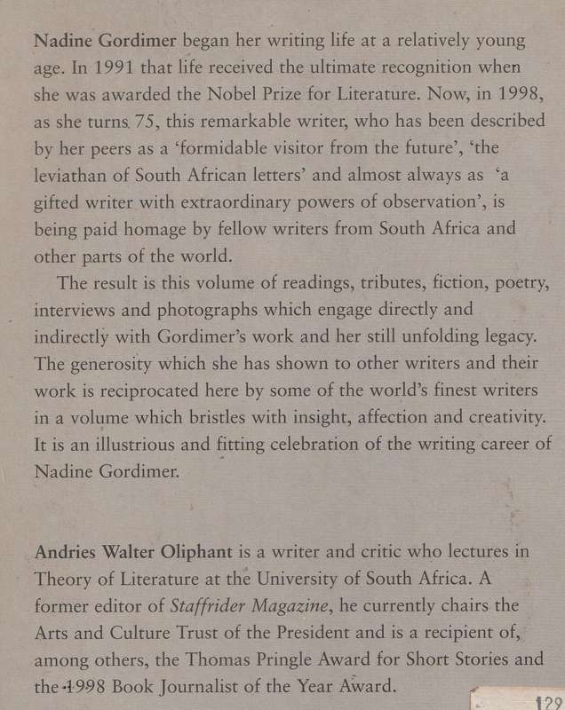 A WRITING LIFE: CELEBRATING NADINE GORDIMER