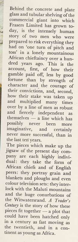 A TRADER'S CENTURY: THE FORTUNES OF FRASERS by Christopher Danziger