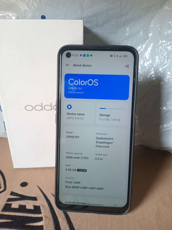SMARTPHONE OPPO A74 5G || 128G/6G, 48MP TRIPLE CAM,FINGERPRINT BARGAIN